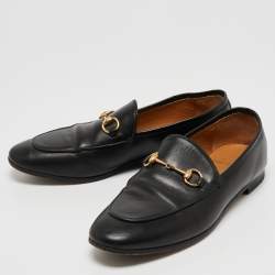 Pre Owned Gucci Black Leather Jordaan Loafers Size 38.5
