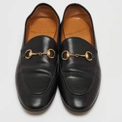 Pre Owned Gucci Black Leather Jordaan Loafers Size 38.5