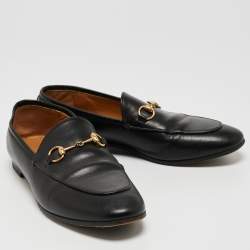 Pre Owned Gucci Black Leather Jordaan Loafers Size 38.5