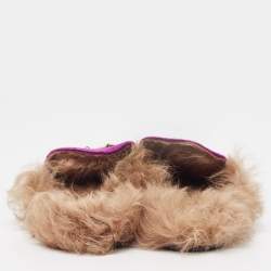 Pre Owned Gucci Purple/Beige Velvet and Fur Princetown Flat Mules Size 40