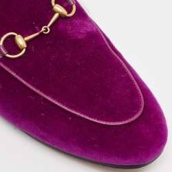 Pre Owned Gucci Purple/Beige Velvet and Fur Princetown Flat Mules Size 40