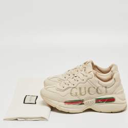 Gucci Cream Leather Logo Print Rhyton Sneakers Size 37.5