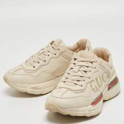 Gucci Cream Leather Logo Print Rhyton Sneakers Size 37.5