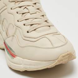 Gucci Cream Leather Logo Print Rhyton Sneakers Size 37.5