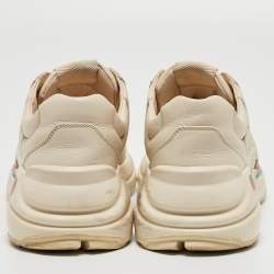 Gucci Cream Leather Logo Print Rhyton Sneakers Size 37.5