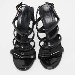 Gucci Black Patent Caged Sandals Size 38