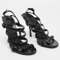 Gucci Black Patent Caged Sandals Size 38