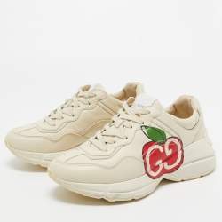 Gucci Cream Leather Rhyton Low Top  Sneakers Size 37.5