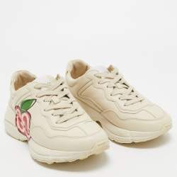 Gucci Cream Leather Rhyton Low Top  Sneakers Size 37.5