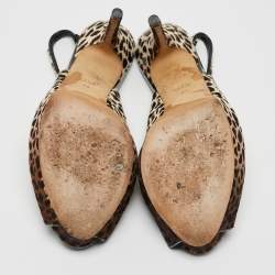 Pre Owned Gucci Brown/White Leopard Print Calf Hair Sofia Platform Slingback Pumps Size 40