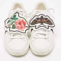 Gucci White Leather Ace Web  Removable Patch Low Top Sneakers Size 37.5