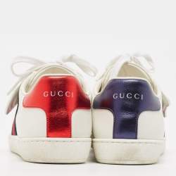 Gucci White Leather Ace Web  Removable Patch Low Top Sneakers Size 37.5