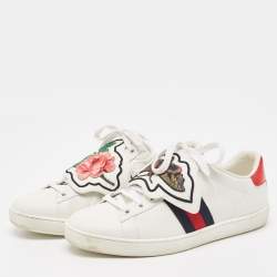 Gucci White Leather Ace Web  Removable Patch Low Top Sneakers Size 37.5