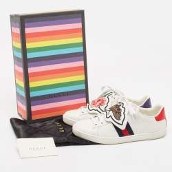 Gucci White Leather Ace Web  Removable Patch Low Top Sneakers Size 37.5