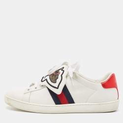 Gucci White Leather Ace Web  Removable Patch Low Top Sneakers Size 37.5