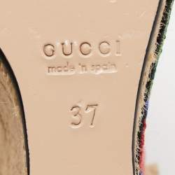 مملوكة مسبقًا Gucci Red Suede Floral Embroidered Wedge Platform Ankle Strap Espadrilles Size 37
