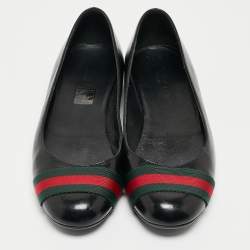 Gucci Black Leather Web Ballet Flats Size 37
