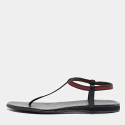 Gucci Black Leather Areia Thong Sandals Size 37