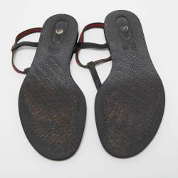 Gucci Black Leather Areia Thong Sandals Size 37
