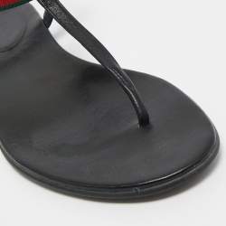 Gucci Black Leather Areia Thong Sandals Size 37