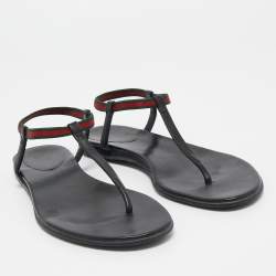 Gucci Black Leather Areia Thong Sandals Size 37