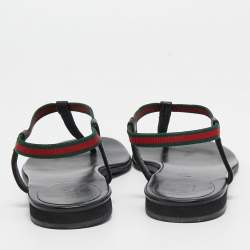 Gucci Black Leather Areia Thong Sandals Size 37