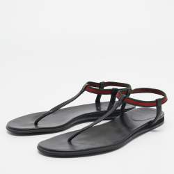 Gucci Black Leather Areia Thong Sandals Size 37