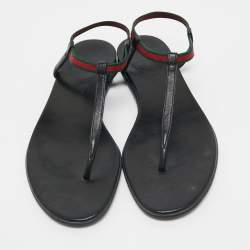 Gucci Black Leather Areia Thong Sandals Size 37