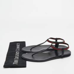 Gucci Black Leather Areia Thong Sandals Size 37