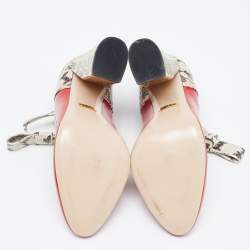 Pre Owned Gucci Red/Beige Watersnake and Glossy Leather Nimue Bow Pumps Size 38