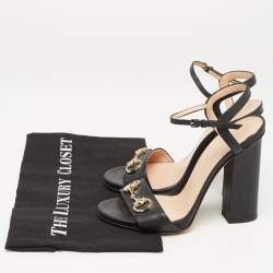 Pre Owned Gucci Black Leather Claudie Ankle Strap Sandals Size 37.5