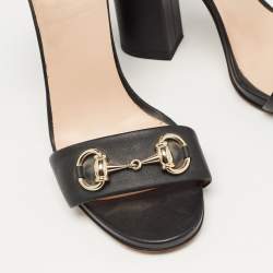 Pre Owned Gucci Black Leather Claudie Ankle Strap Sandals Size 37.5