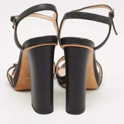 Pre Owned Gucci Black Leather Claudie Ankle Strap Sandals Size 37.5