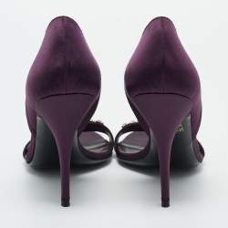 Pre Owned Gucci Purple Satin Crystal Embellished Sandals Size 40