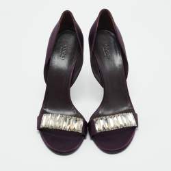 Pre Owned Gucci Purple Satin Crystal Embellished Sandals Size 40
