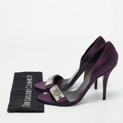 Pre Owned Gucci Purple Satin Crystal Embellished Sandals Size 40