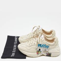 Pre Owned Gucci x Disney Donald Duck Cream Leather Rhyton Sneakers Size 38