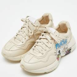 Pre Owned Gucci x Disney Donald Duck Cream Leather Rhyton Sneakers Size 38