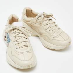 Pre Owned Gucci x Disney Donald Duck Cream Leather Rhyton Sneakers Size 38