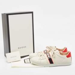 Pre Owned Gucci Cream Leather Logo Elastic Band Ace Sneakers Size 39