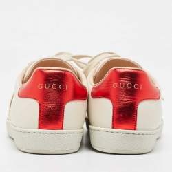 Pre Owned Gucci Cream Leather Logo Elastic Band Ace Sneakers Size 39