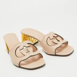 Gucci Light Pink Leather Cut Out Interlocking G Slide Sandals Size 41.5