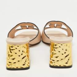 Gucci Light Pink Leather Cut Out Interlocking G Slide Sandals Size 41.5