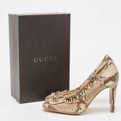 Pre Owned Gucci Brown/Beige Python GG Loafer Pumps Size 39.5
