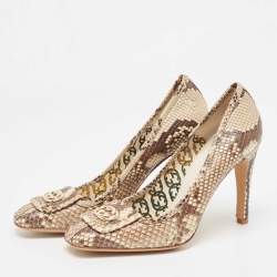 Pre Owned Gucci Brown/Beige Python GG Loafer Pumps Size 39.5