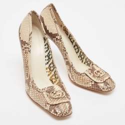 Pre Owned Gucci Brown/Beige Python GG Loafer Pumps Size 39.5