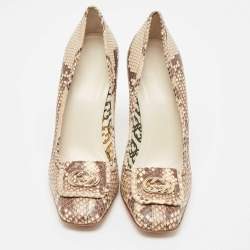 Pre Owned Gucci Brown/Beige Python GG Loafer Pumps Size 39.5