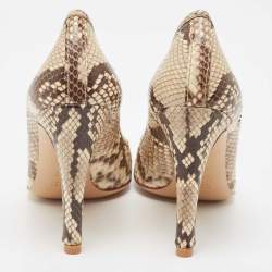 Pre Owned Gucci Brown/Beige Python GG Loafer Pumps Size 39.5