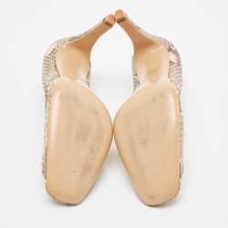 Pre Owned Gucci Brown/Beige Python GG Loafer Pumps Size 39.5