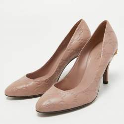 Pre Owned Gucci Pink Leather Guccissima Pumps Size 35.5